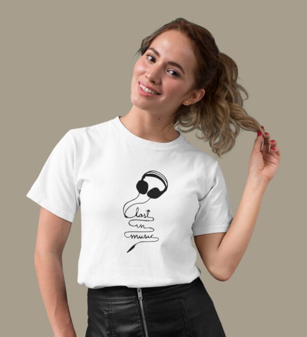 Lost In Music Women (White) Graphic Printed Regular Fit Half Sleeve - Image 2