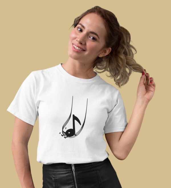 The Swing of Tunes T-Shirt for Women (White) Casual Printed with Short Sleeve - Image 2