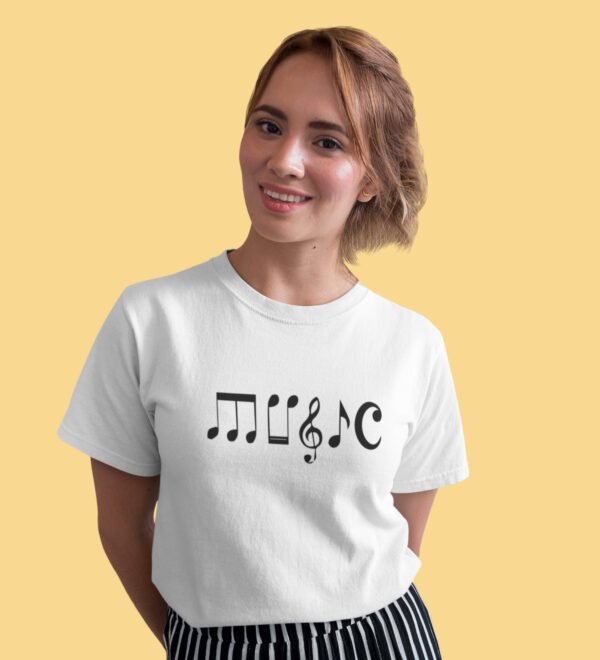 Musical notes Women (White) Graphic Printed Regular Fit Half Sleeve - Image 2