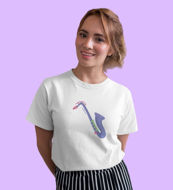 Sexaphone T-Shirt for Women (White) Casual Printed with Short Sleeve - Image 2