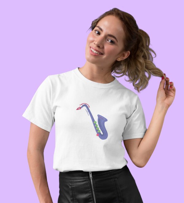 Sexaphone T-Shirt for Women (White) Casual Printed with Short Sleeve - Image 3
