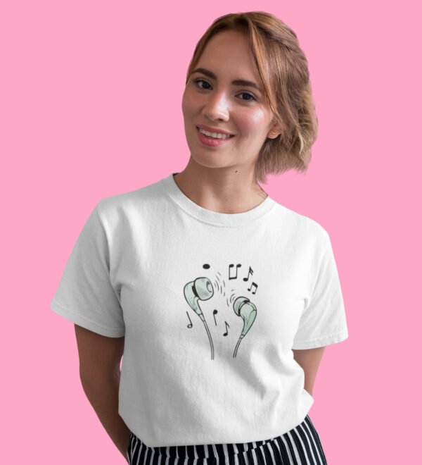 Music Notes T-Shirt for Women (White) Casual Printed with Short Sleeve - Image 2