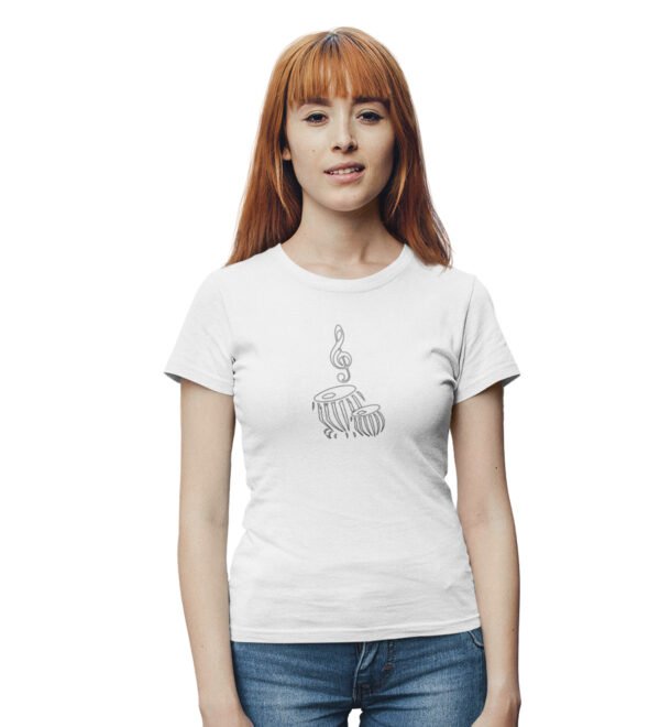 Tabla T-Shirt for Women (White) Casual Printed with Short Sleeve