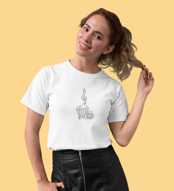 Tabla T-Shirt for Women (White) Casual Printed with Short Sleeve - Image 2