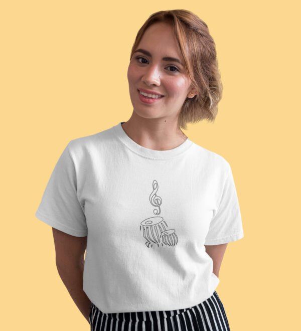 Tabla T-Shirt for Women (White) Casual Printed with Short Sleeve - Image 3
