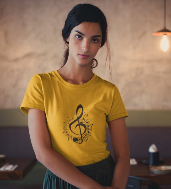 Addicted to Peace T-Shirt for Women (Yellow) Casual Printed with Short Sleeve - Image 2