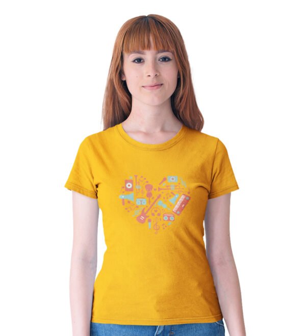 Headphones Women (Yellow) Graphic Printed Regular Fit Half Sleeve
