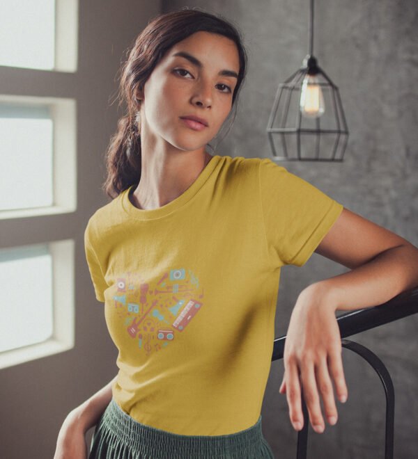 Headphones Women (Yellow) Graphic Printed Regular Fit Half Sleeve - Image 3