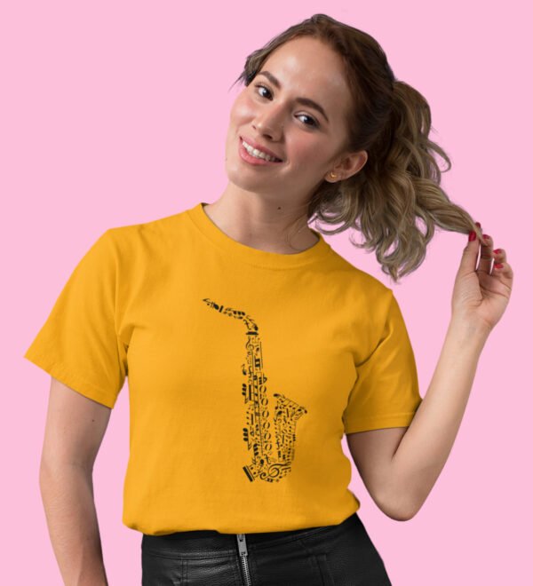The Swing of Tunes T-Shirt for Women (Yellow) Casual Printed with Short Sleeve - Image 3