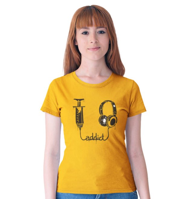 Girl Playing Flute T-Shirt for Women (Yellow) Casual Printed with Short Sleeve