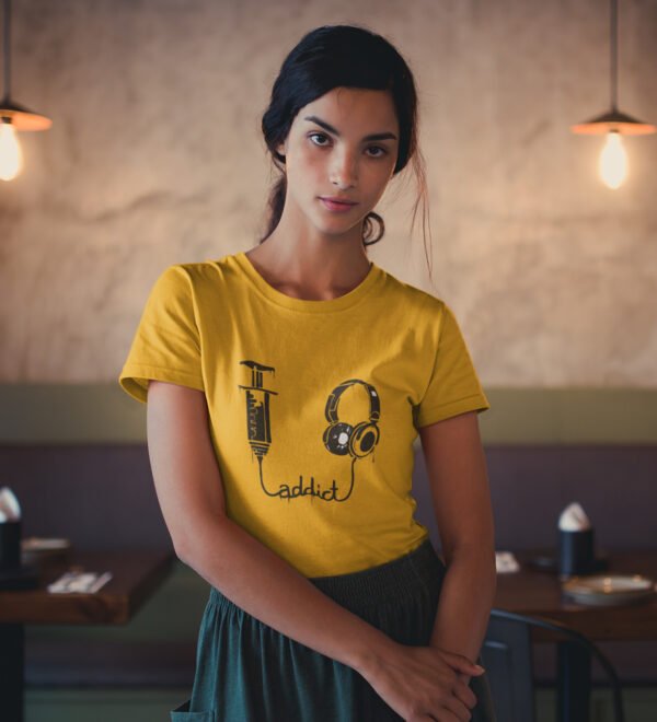 Girl Playing Flute T-Shirt for Women (Yellow) Casual Printed with Short Sleeve - Image 2