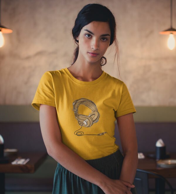 Sexaphone T-Shirt for Women (Yellow) Casual Printed with Short Sleeve - Image 2