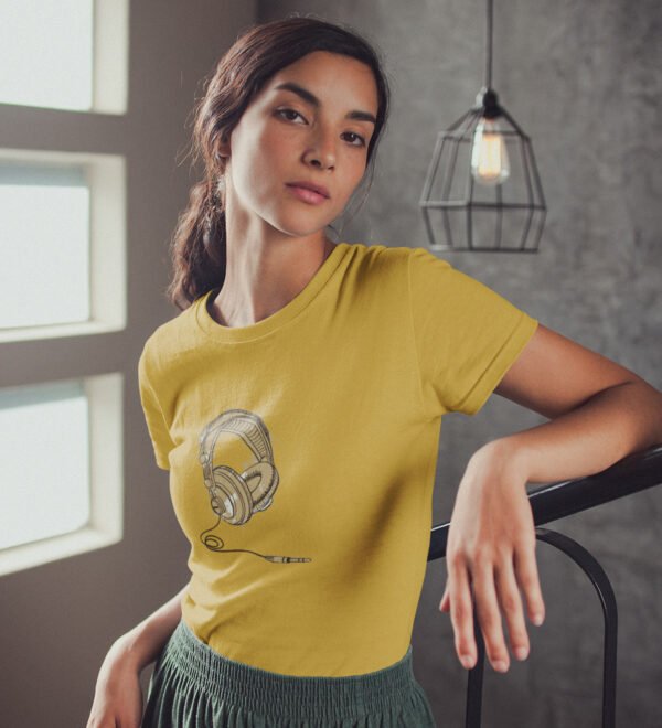 Sexaphone T-Shirt for Women (Yellow) Casual Printed with Short Sleeve - Image 3