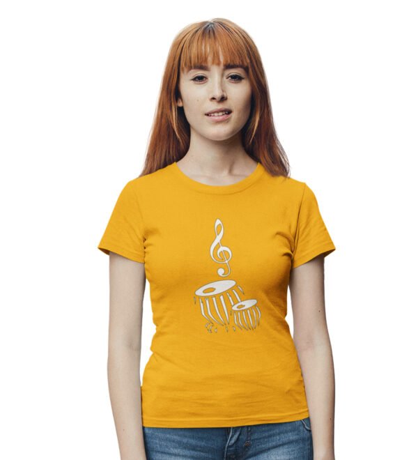 Music Notes T-Shirt for Women (Yellow) Casual Printed with Short Sleeve