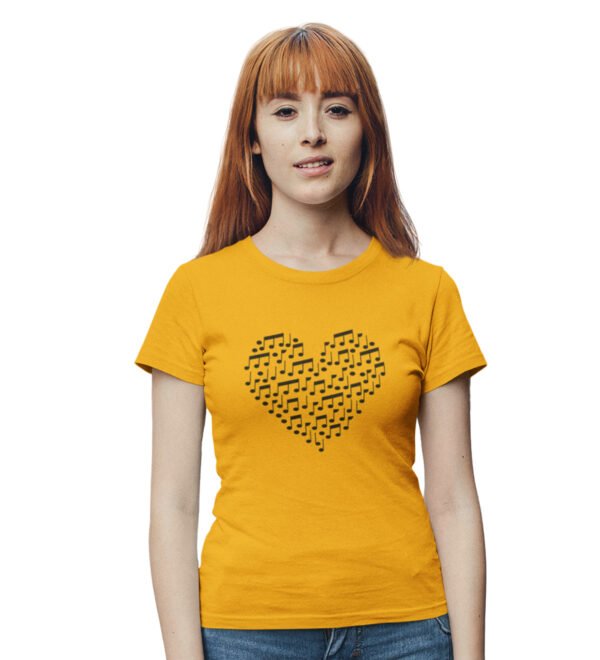 Music notes (Yellow) Women Graphic Printed Regular Fit Half Sleeve