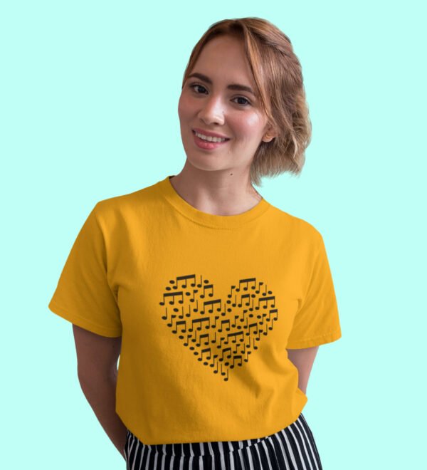 Music notes (Yellow) Women Graphic Printed Regular Fit Half Sleeve - Image 2