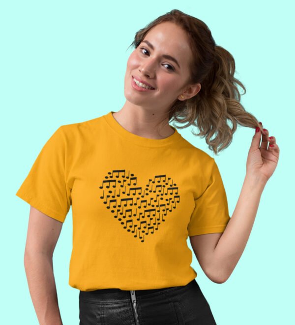 Music notes (Yellow) Women Graphic Printed Regular Fit Half Sleeve - Image 3
