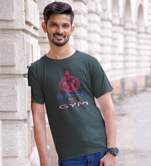 Back to the Gym Green Round Neck Cotton Half Sleeved Men's T-Shirt with Printed Graphics - Image 3