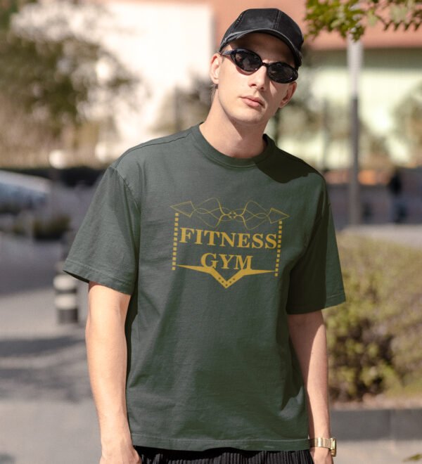 Fitness Gym Green Round Neck Cotton Half Sleeved Men's T-Shirt with Printed Graphics - Image 3