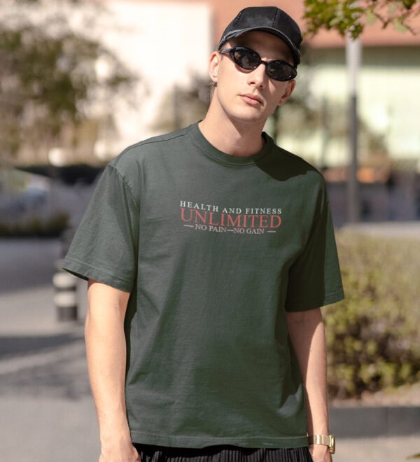 Unlimited No Pain No Gain Green Round Neck Cotton Half Sleeved Men's T-Shirt with Printed Graphics - Image 2