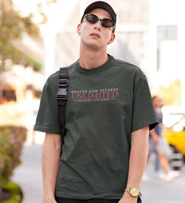 Unlimited No Pain No Gain Green Round Neck Cotton Half Sleeved Men's T-Shirt with Printed Graphics - Image 3