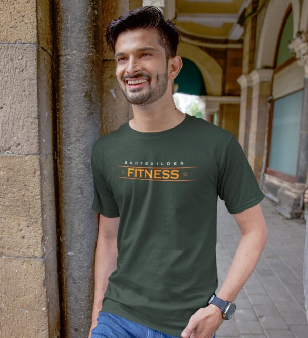 BodybuilderFitness Green Round Neck Cotton Half Sleeved Men's T-Shirt with Printed Graphics - Image 3