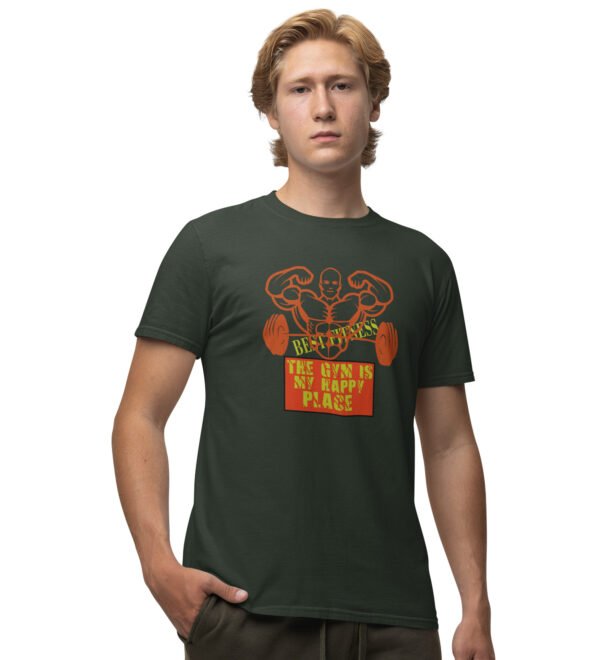My Happy Place Green Round Neck Cotton Half Sleeved Men's T-Shirt with Printed Graphics