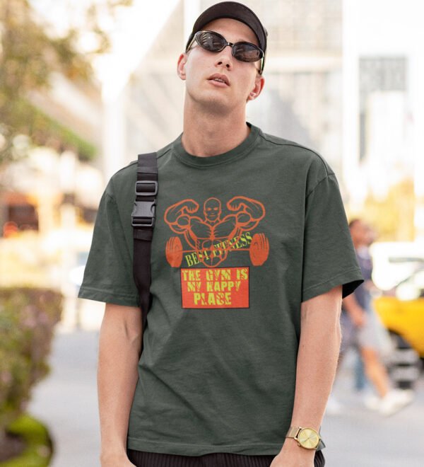 My Happy Place Green Round Neck Cotton Half Sleeved Men's T-Shirt with Printed Graphics - Image 3