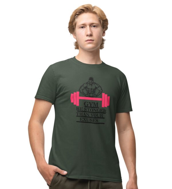 Gym Power Fitness Green Round Neck Cotton Half Sleeved Men's T-Shirt with Printed Graphics