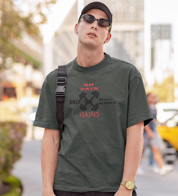 Only Beast Mode Gains Green Round Neck Cotton Half Sleeved Men's T-Shirt with Printed Graphics - Image 3