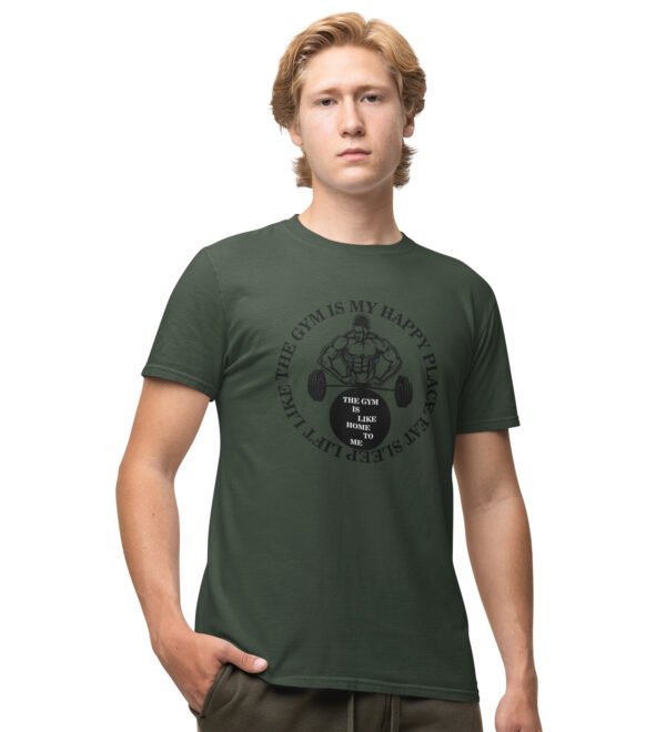 Gym Is Like Home To Me Green Round Neck Cotton Half Sleeved Men's T-Shirt with Printed Graphics