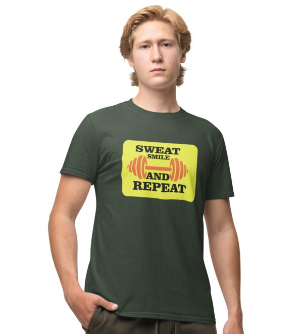 Sweat Smile and Repeat Green Round Neck Cotton Half Sleeved Men's T-Shirt with Printed Graphics