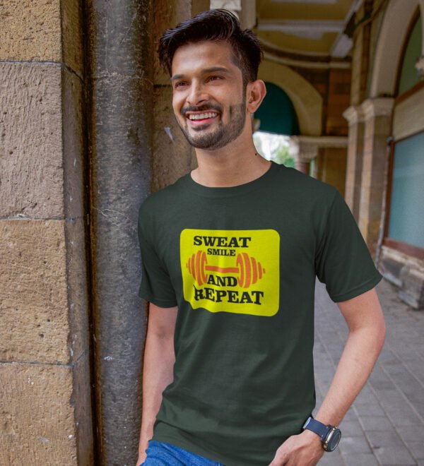Sweat Smile and Repeat Green Round Neck Cotton Half Sleeved Men's T-Shirt with Printed Graphics - Image 3