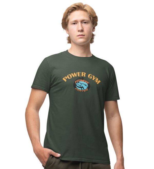 Power Gym Green Round Neck Cotton Half Sleeved Men's T-Shirt with Printed Graphics