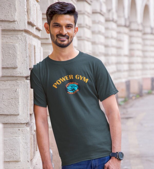 Power Gym Green Round Neck Cotton Half Sleeved Men's T-Shirt with Printed Graphics - Image 2