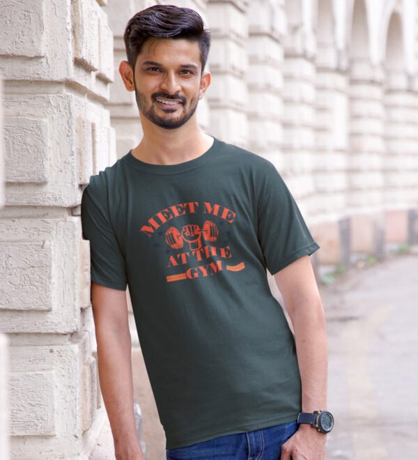 At The Gym Green Round Neck Cotton Half Sleeved Men's T-Shirt with Printed Graphics - Image 2