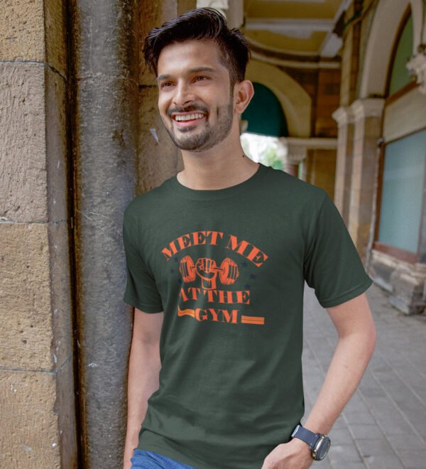 At The Gym Green Round Neck Cotton Half Sleeved Men's T-Shirt with Printed Graphics - Image 3
