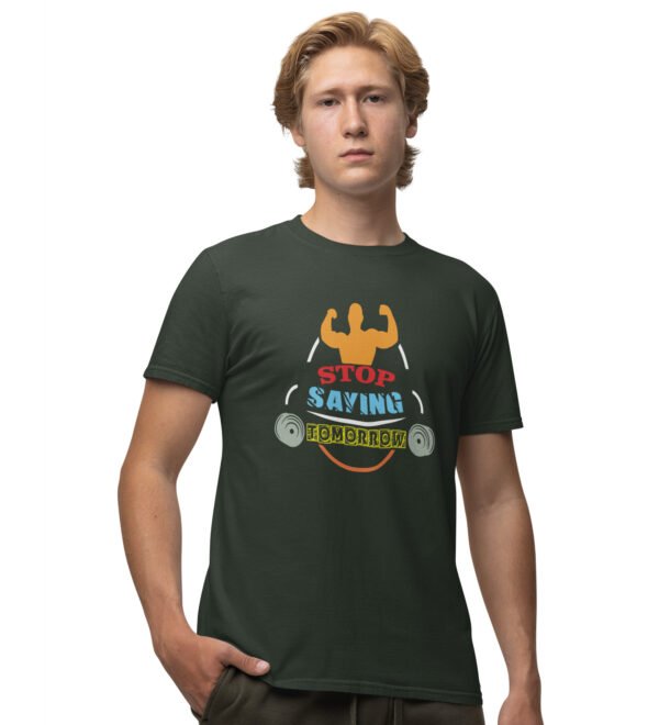 Stop Procastination Green Round Neck Cotton Half Sleeved Men's T-Shirt with Printed Graphics