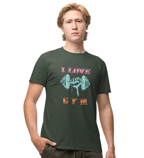 I Love Gym Green Round Neck Cotton Half Sleeved Men's T-Shirt with Printed Graphics