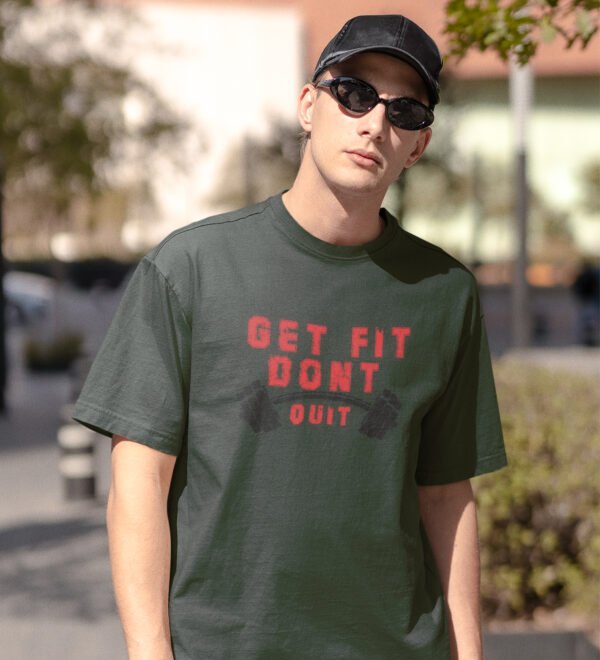 Get Fit Don't Quit Green Round Neck Cotton Half Sleeved Men's T-Shirt with Printed Graphics - Image 2