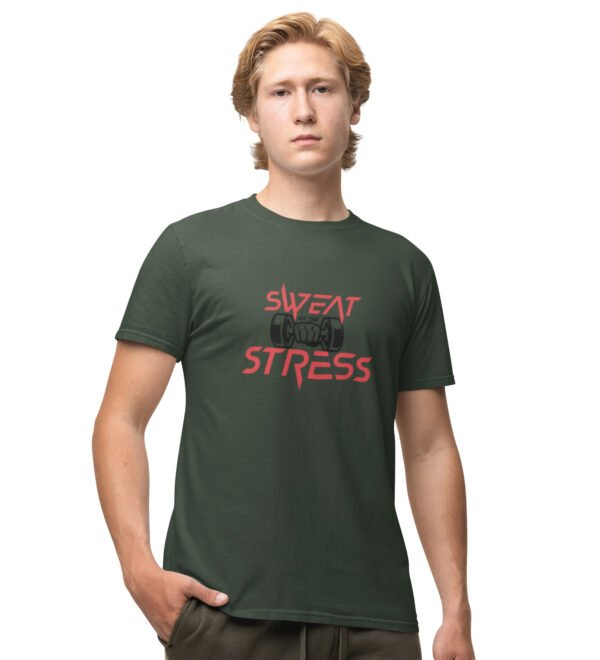 Sweat & Stress Green Round Neck Cotton Half Sleeved Men's T-Shirt with Printed Graphics
