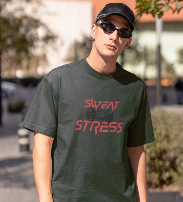 Sweat & Stress Green Round Neck Cotton Half Sleeved Men's T-Shirt with Printed Graphics - Image 2