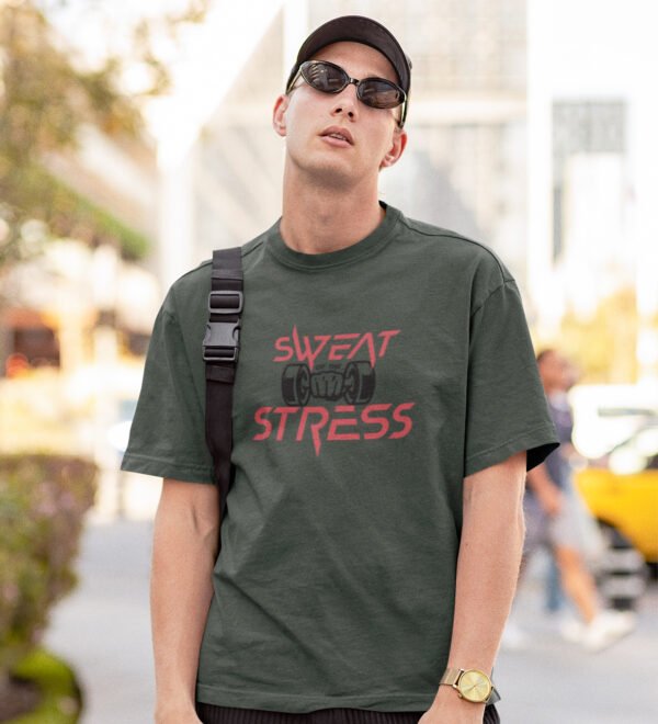 Sweat & Stress Green Round Neck Cotton Half Sleeved Men's T-Shirt with Printed Graphics - Image 3