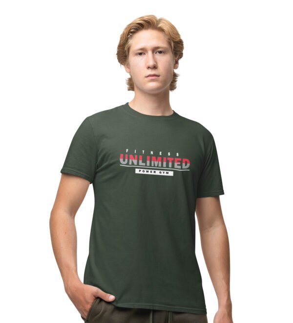 Fitness Unlimited Power Gym Green Round Neck Cotton Half Sleeved Men's T-Shirt with Printed Graphics