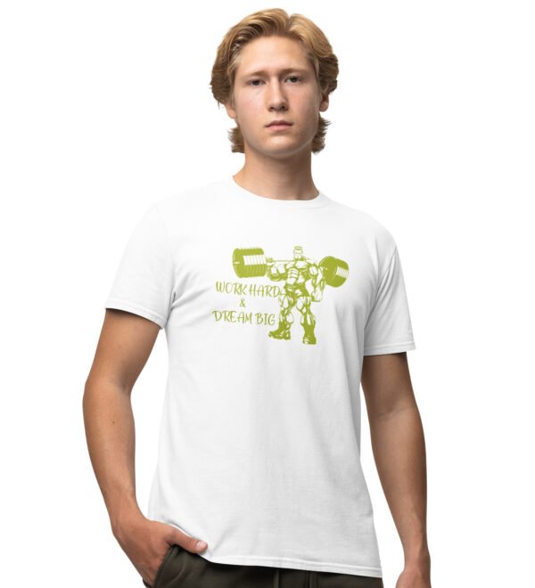 Hard Work & Dream Big (BG Green) White Round Neck Cotton Half Sleeved Men's T-Shirt with Printed Graphics