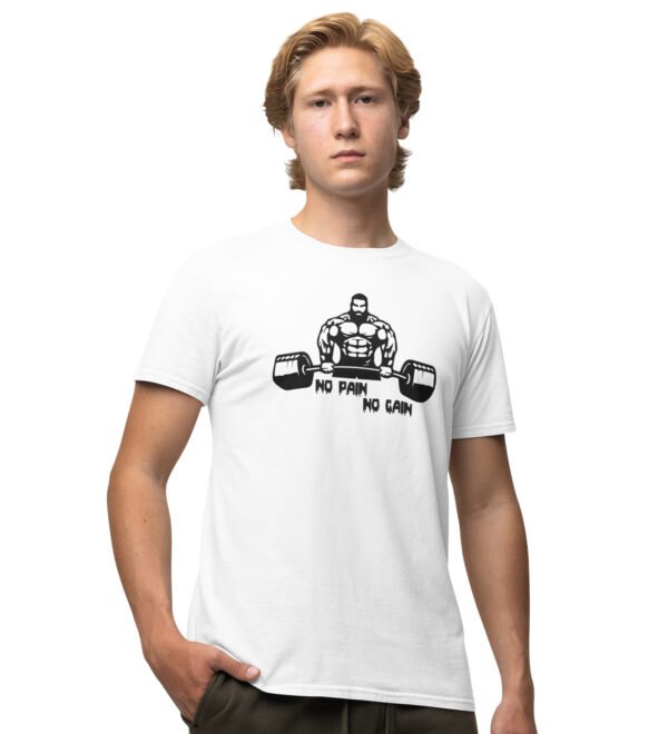 No Pain, No Gain White Round Neck Cotton Half Sleeved Men's T-Shirt with Printed Graphics