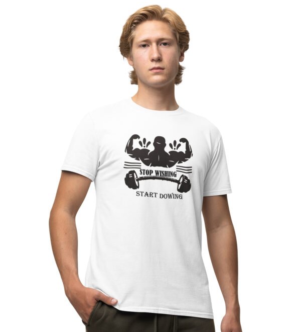 Stop Wishing White Round Neck Cotton Half Sleeved Men's T-Shirt with Printed Graphics