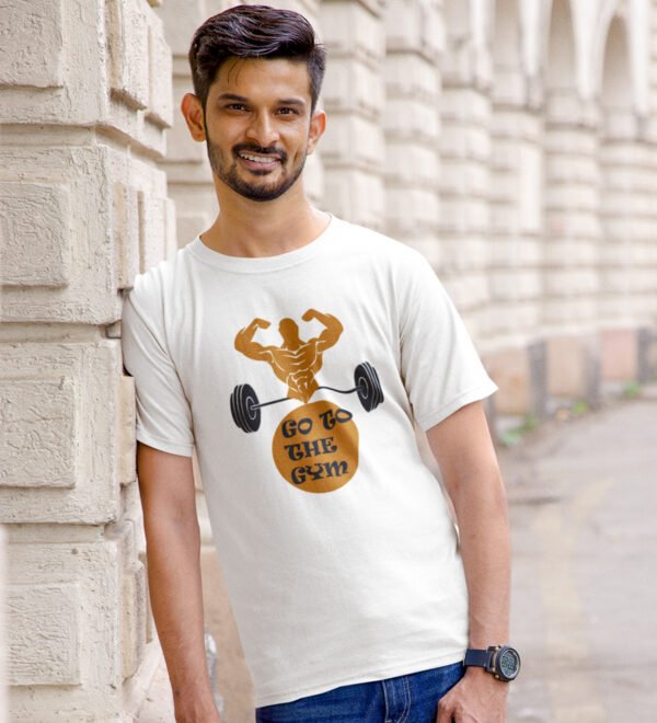 Go To The Gym White Round Neck Cotton Half Sleeved Men's T-Shirt with Printed Graphics - Image 2