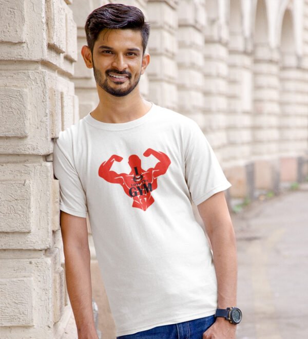 Love The Gym White Round Neck Cotton Half Sleeved Men's T-Shirt with Printed Graphics - Image 2