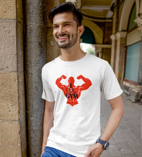 Love The Gym White Round Neck Cotton Half Sleeved Men's T-Shirt with Printed Graphics - Image 3
